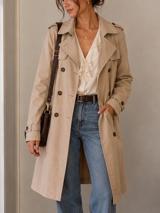 Gallery Jackets & Blazers - Women’s Styled Beige Trench Coat - Classic Double-Breasted Trench